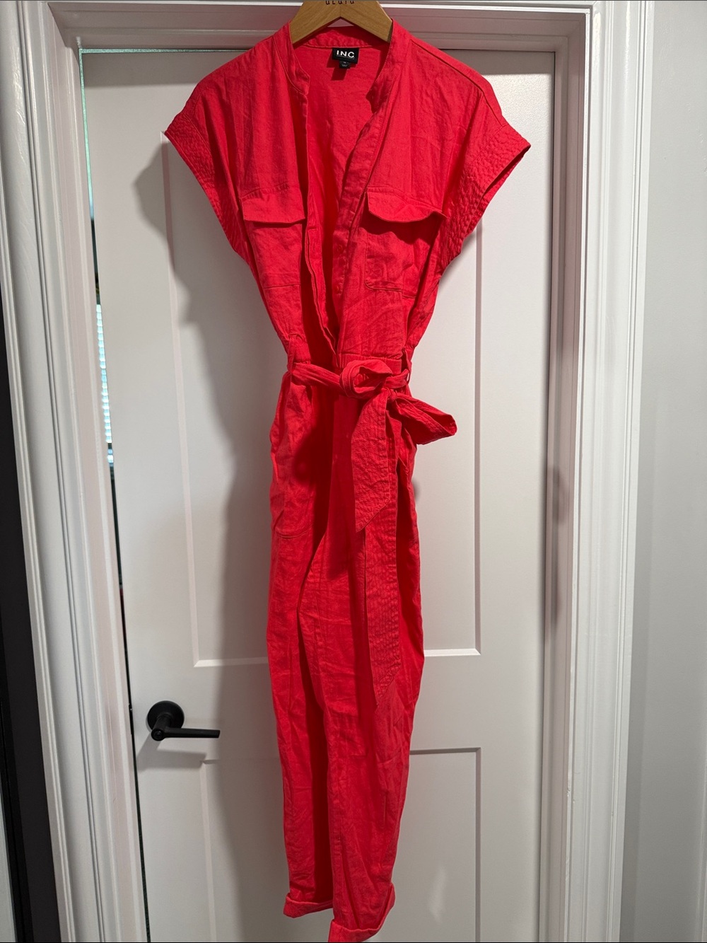 INC Red Belted Jumpsuit Size 10